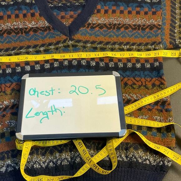 Peruvian Blue Aplaca Fair Isle V-neck Sweater Size M - Picture 7 of 8